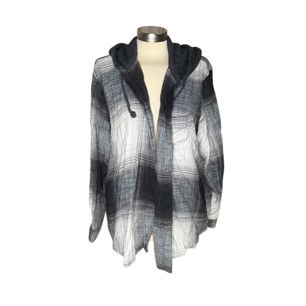 American Eagle Outfitters Gray Plaid Hooded Shirt